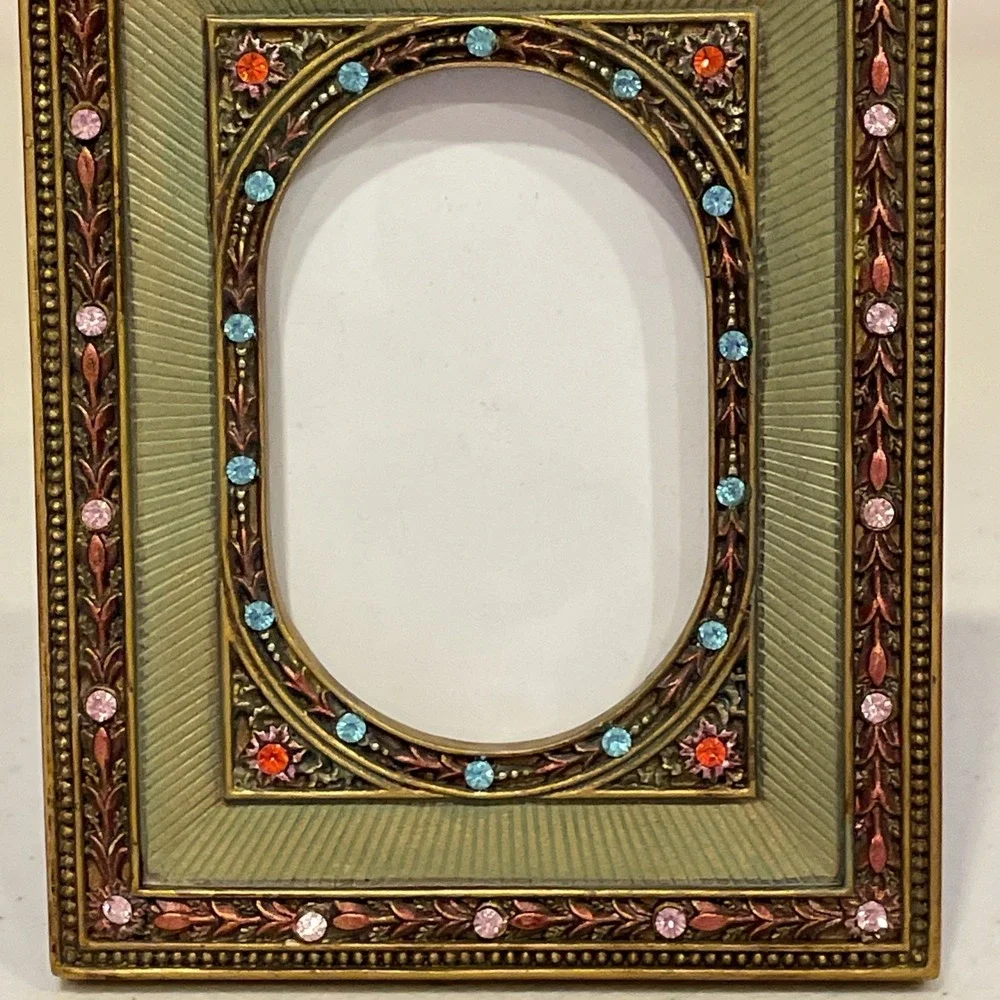 Vintage Style Art Nouveau Small Picture Frame Rhinestones Floral 3.5